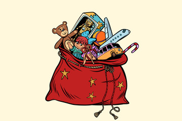 Santa sack with Christmas gifts and toys