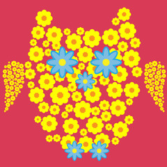 Owl, painted with flowers, decorative element