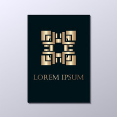 Brochure with golden ornamental logo. Template for design. Vector illustration eps10