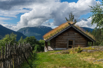 Fototapeta na wymiar Ancient traditional Grass Roof House, Norway