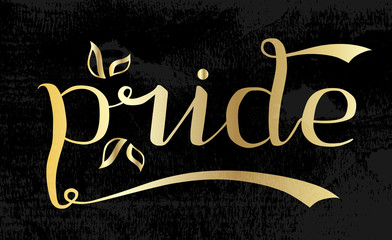 Fototapeta na wymiar Pride word custom lettering text in gold color, vector illustration. Pride calligraphy