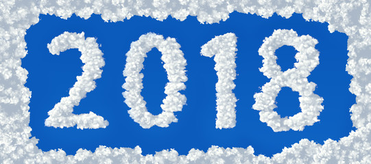 Clouds in shape of number 2018 on a blue background