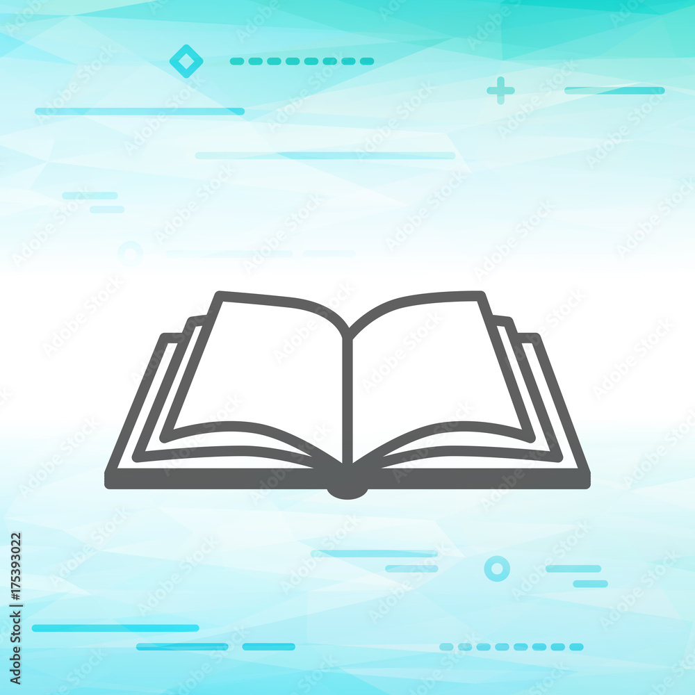 Poster flat line design graphic image concept of open book icon on an abstract smooth light blue perspectiv