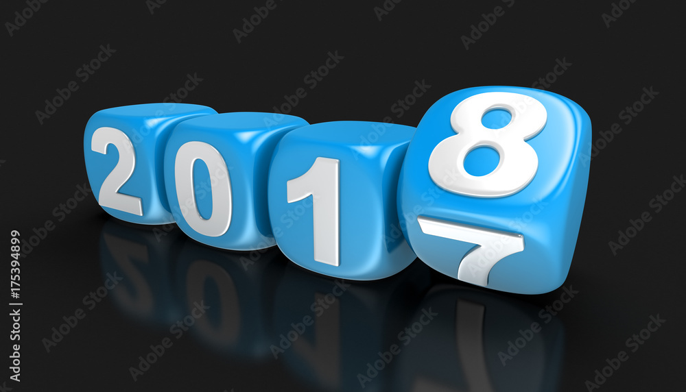 Poster dices with 2018. image with clipping path.