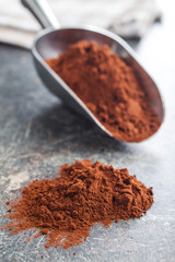Tasty cocoa powder in scoop.