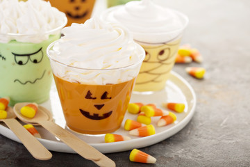 Funny Halloween themed puddings in cups