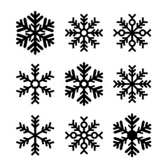 Black Snowflakes Set Isolated - Christmas, Winter, Cold