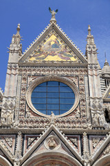 Facade detail of Siena Cathedral in Siena, Italy