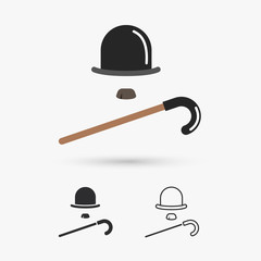retro hat, cane and moustache