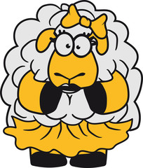 hübsch frau weiblich mädchen kleid schön sexy girl schleife ängstlich lustig klein süß niedlich comic cartoon schaf ziege wolle bauer bock müde cool