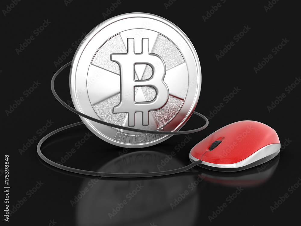 Poster bitcoin with computer mouse. image with clipping path