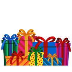 Big Pile of Colorful Christmas Gift Boxes Isolated