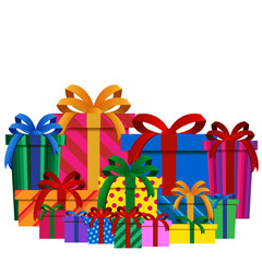 Big Pile of Colorful Christmas Gift Boxes Isolated