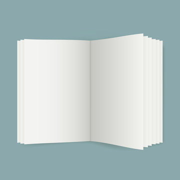Unfolded book with white sheets for the presentation of articles or advertising