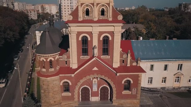 Old church in city Lviv, Ukraine. Aerial view Saint Josaphat's Ukrainian Catholic Cathedral