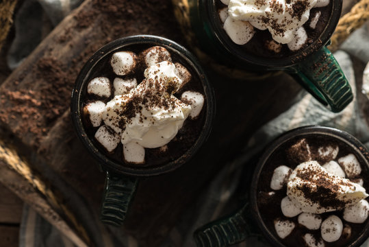 Hot Chocolate with Marshmallows and Whipped Cream From Above