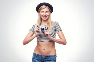 young hipster woman in funky clothes