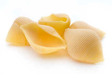 Italian lumaconi isolated on white background.