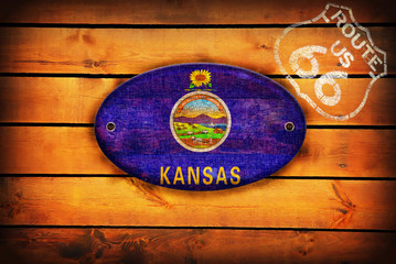Kansas flag and shield of Route 66.
