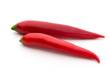 Red chilli pepper isolated on a white background.