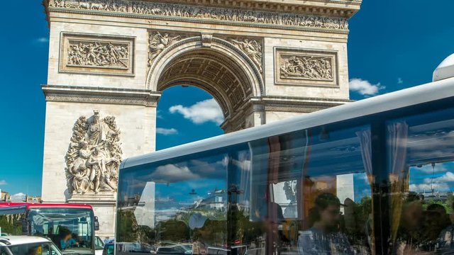 The Arc de Triomphe Triumphal Arch of the Star timelapse is one of the most famous monuments in Paris