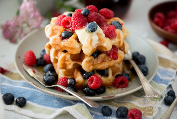 Delicious Belgium Waffles in Rustic Setting