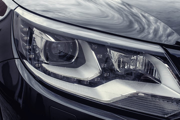 the LED headlights of a car