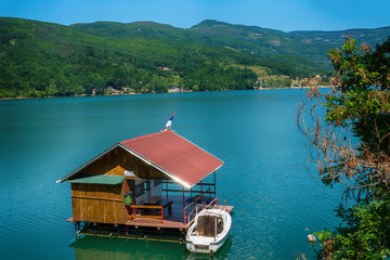 Fototapeta premium Perucac, Serbia July 31, 2017: Houseboats of Perucac lake, Tara National Park (Serbia) 