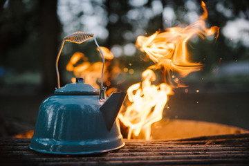 Tea pot at campfire
