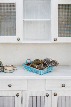 White retro commode with flowers