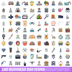 100 business day icons set, cartoon style 