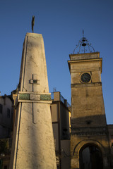 Twin tower in Trevignano / A view of a cityscape detail of little town of Trevignano Romano, on Bracciano lake, near Rome, Italy in the afternoon in a sunny day