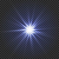 Star on a transparent background, blue shining star, Vector glowing light effect star,Abstract image of lighting flare