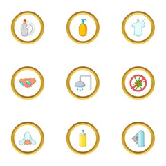 Clean up things icons set, cartoon style