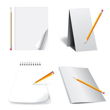 set of office supplies business, paper, folders and pencils with a pen, 3d illustration,
