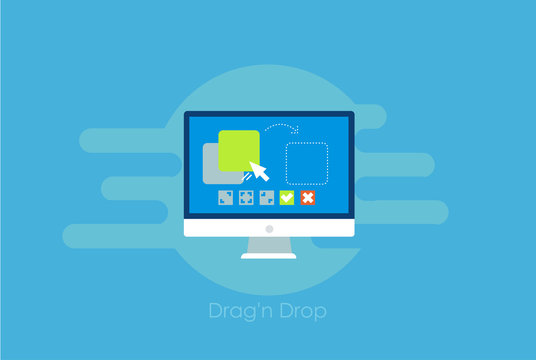 Drag and drop banner. Computer with the program and site configuration settings functions
