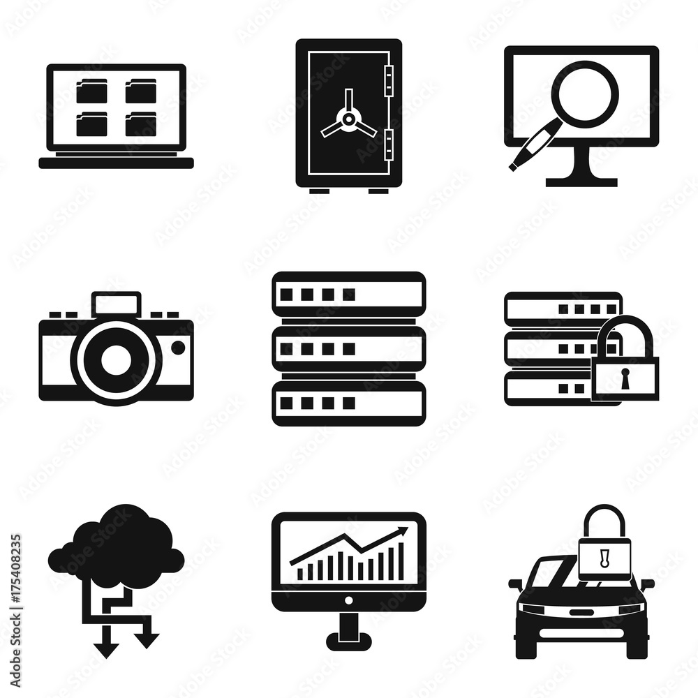 Poster saving a movie icons set, simple style