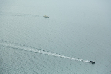 The boat sails to the sea