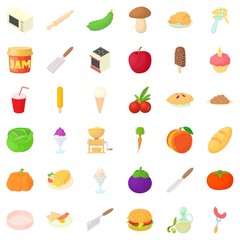 Spaghetti icons set, cartoon style