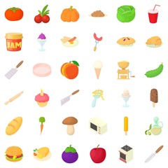 Kitchen icons set, cartoon style