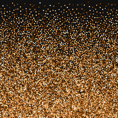 Red round gold glitter. Bottom gradient with red round gold glitter on black background. Terrific Vector illustration.