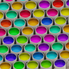 Tight isometric grid of open paint cans