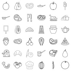 Strawberry icons set, outline style