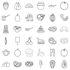 Croissant icons set, outline style