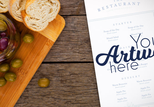 Menu on Table with Food Mockup 6