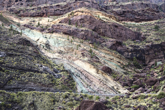 Multicolored sedimentary rock layers
