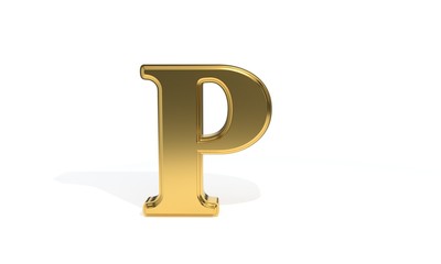 P gold colored alphabet, 3d rendering
