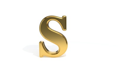 S gold colored alphabet, 3d rendering