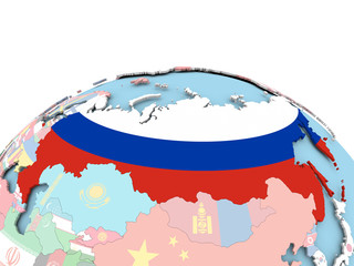 Flag of Russia on bright globe