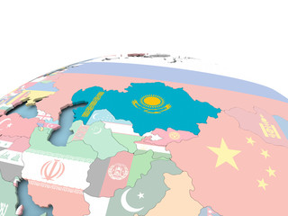 Flag of Kazakhstan on bright globe